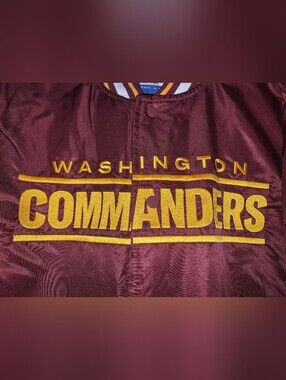 Official NFL Commanders Burgundy and Gold Satin Varsity Jacket